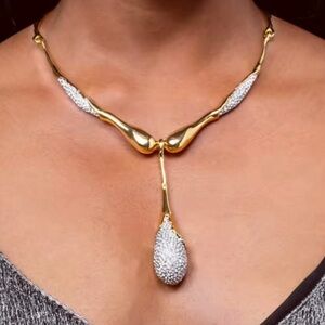 NEW Solanales Crystal Teardrop Collar Necklace Gold Alexis Bittar STYLE O26